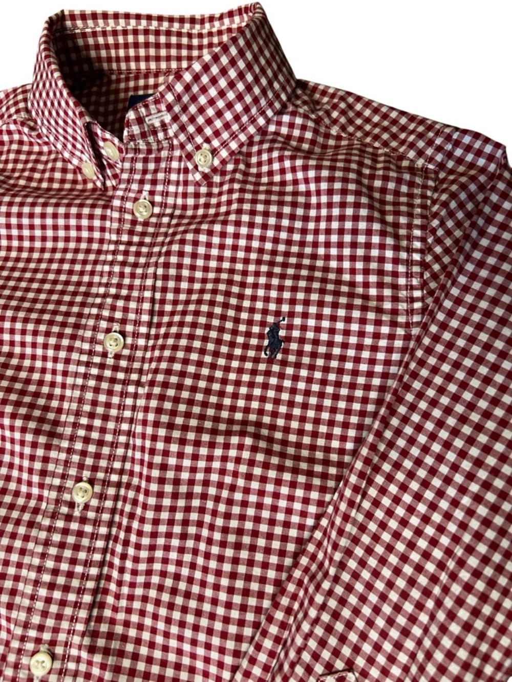 Ralph Lauren Boys Size 5 Red White Gingham Button Down Shirt Classic Preppy - Picture 2 of 6